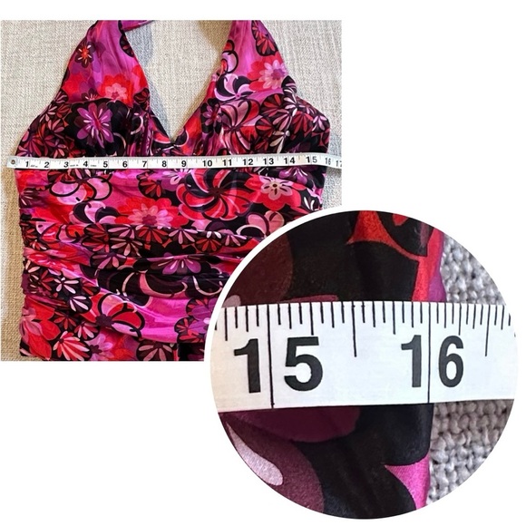 JS COLLECTIONS Pink Purple Floral Silk V-Neck Halter Top Ruched Blouse Women's 6 - Picture 14 of 16